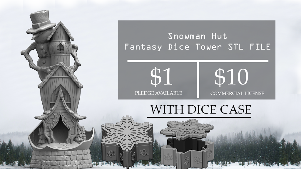 Winter Holidays - Snowman Hut Fantasy Dice Tower STL File