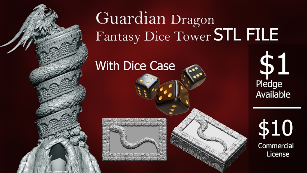 Guardian Dragon - Fantasy Dice Tower STL File
