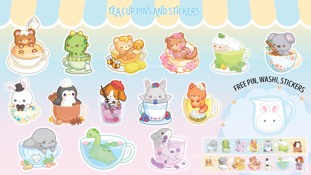 Kawaii Teacup Animal Enamel Pins