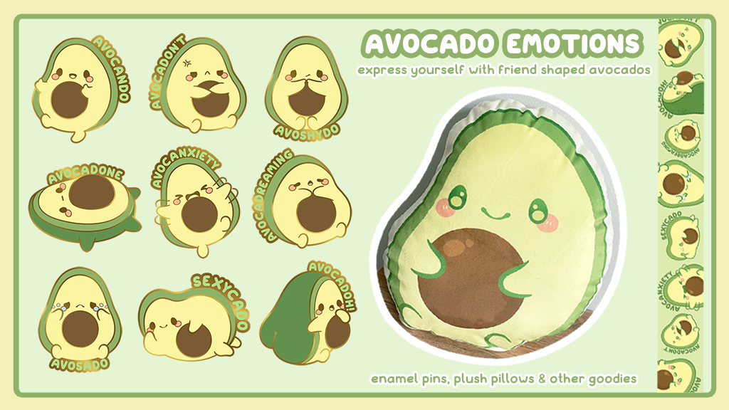 Avocado Emotions Pins & Plush Pillows