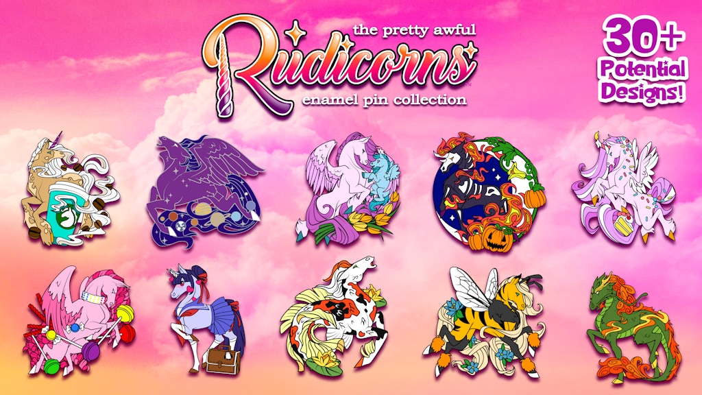 Rudicorns: The Pretty Awful Enamel Pin Unicorn Collection