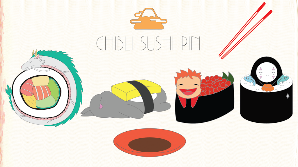 Ghibli Character Inspired Sushi Enamel Pins