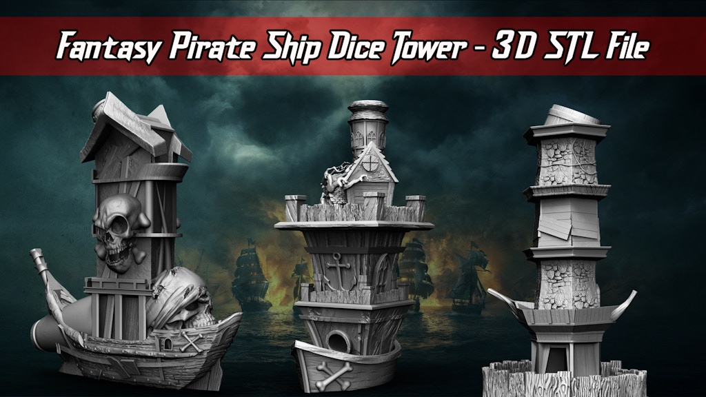Fantasy Pirate Ship Dice Tower - 3D STL File