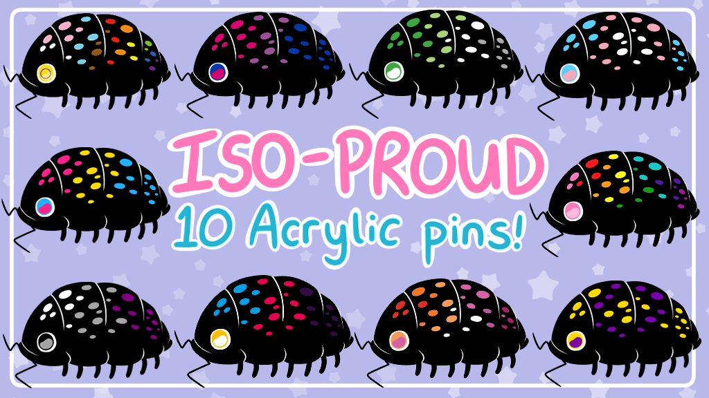 Iso-proud - Pride flag isopod acrylic pins
