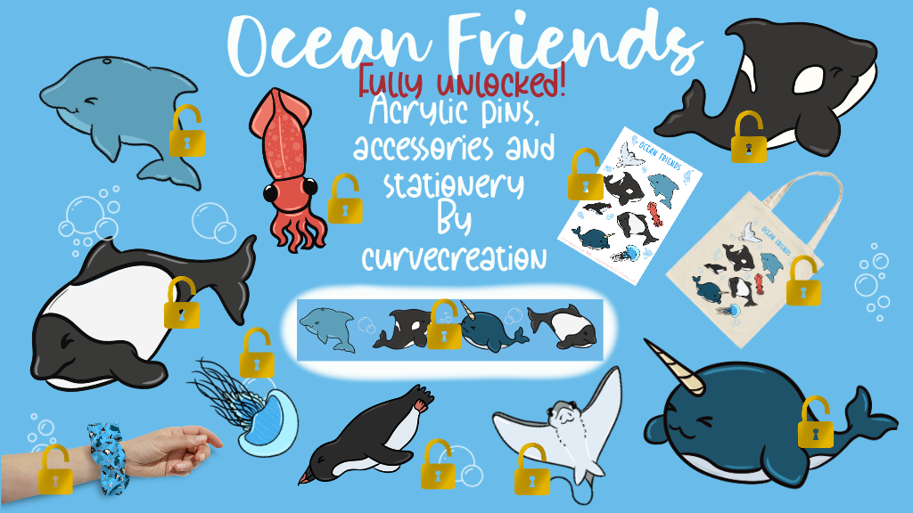 Ocean Friends Acrylic pin and stationery