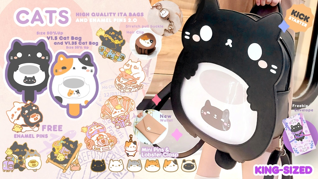 Cat ita bag and enamel pins 2.0