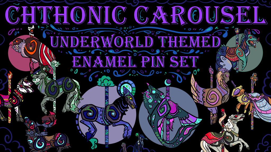 Chthonic carousel enamel pins