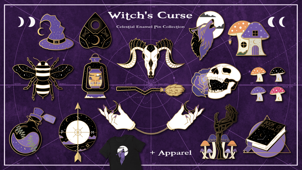 Witch's Curse: Celestial Enamel Pin + Apparel Collection