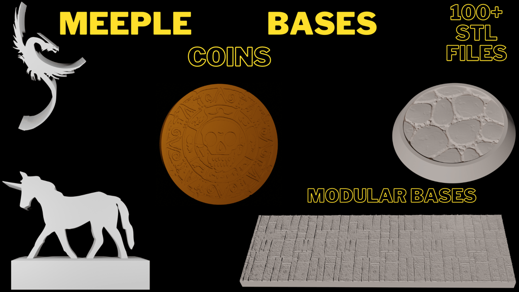 Bases, coins and meeple stl