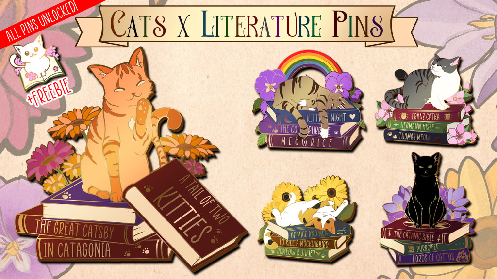 Cats x Literature Puns - Hard Enamel Pin Set