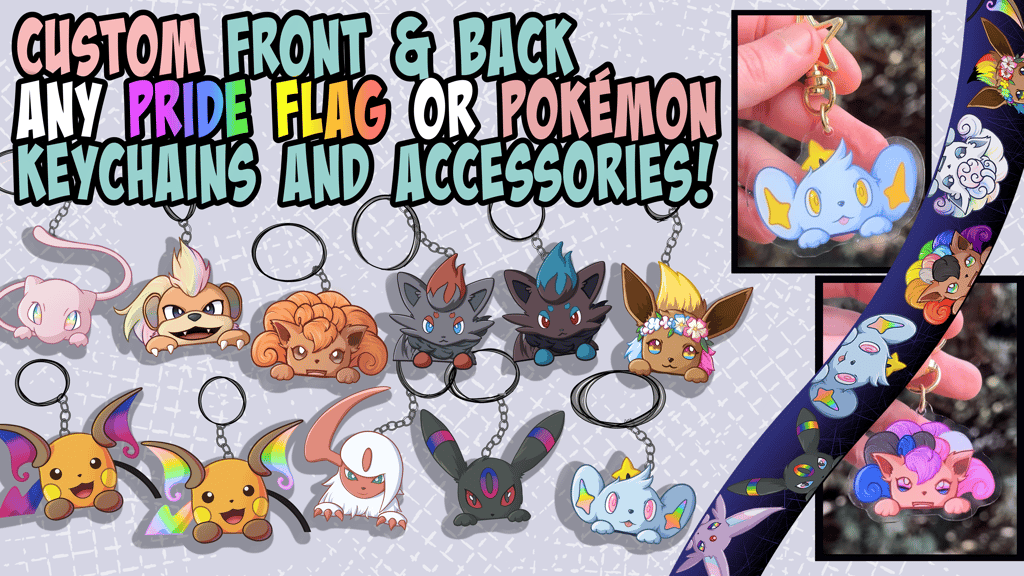 Two-Sided Pride Pokemon Keychains, Washi Tape, Pillows, etc.