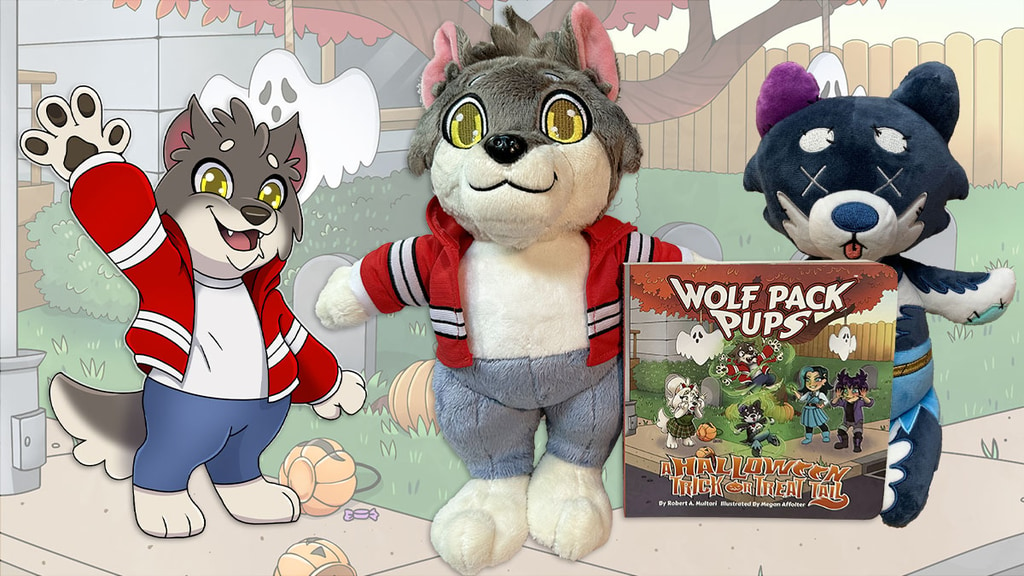 Wolf Pack Pups Night Wolf Werewolf Plushies & Halloween Book