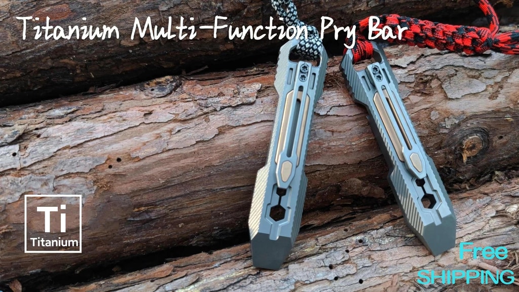 Titanium Multifunction Pry Bar w/ Hex Bit Hole & Milled Clip