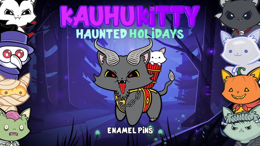 Kauhu Kitty Haunted Holidays Enamel Pins & Stickers