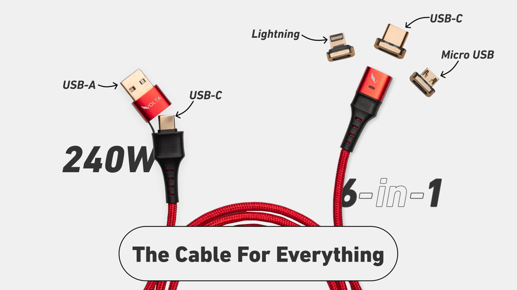 240W Universal Magnetic 6-in-1 Cable For ALL USB Devices