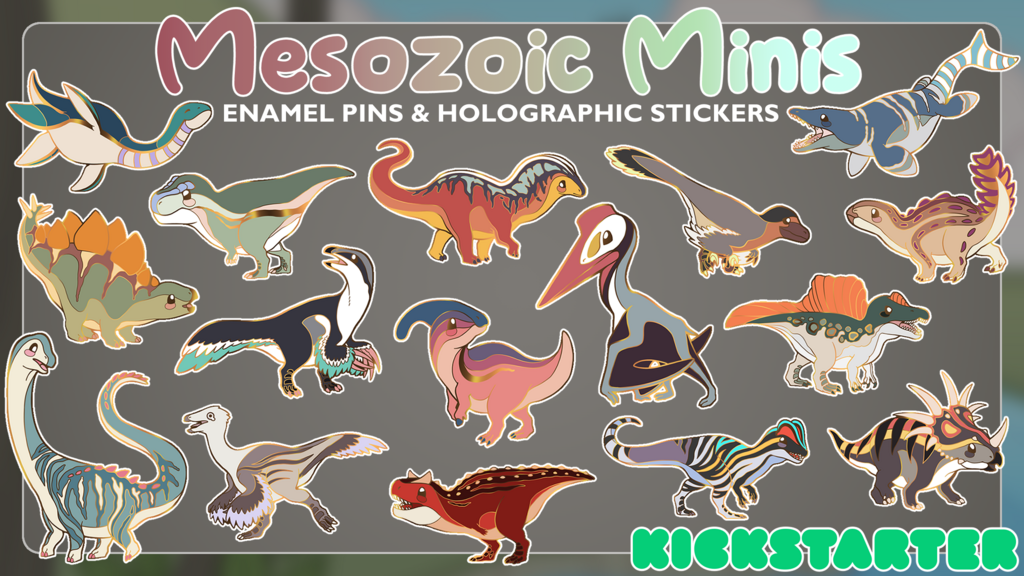 Mesozoic Minis: Enamel Pins & Holo Stickers! By Lientje