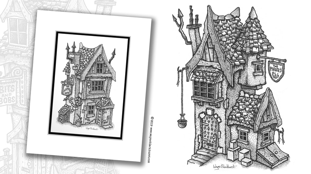 Original Ink Illustrations of Fantasy Buildings