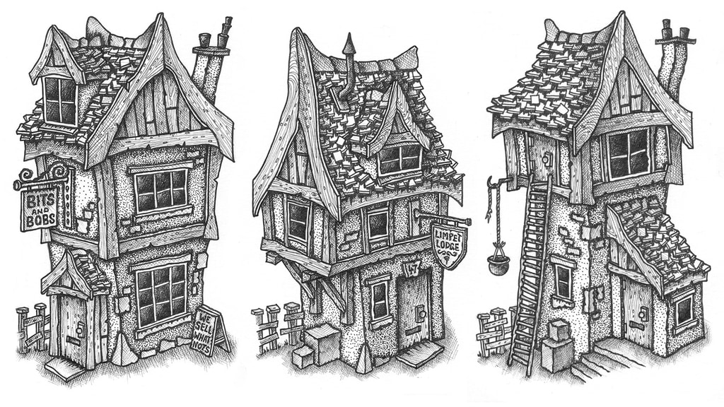 Make 100 Original Ink Illustrations of Fantasy Buildings