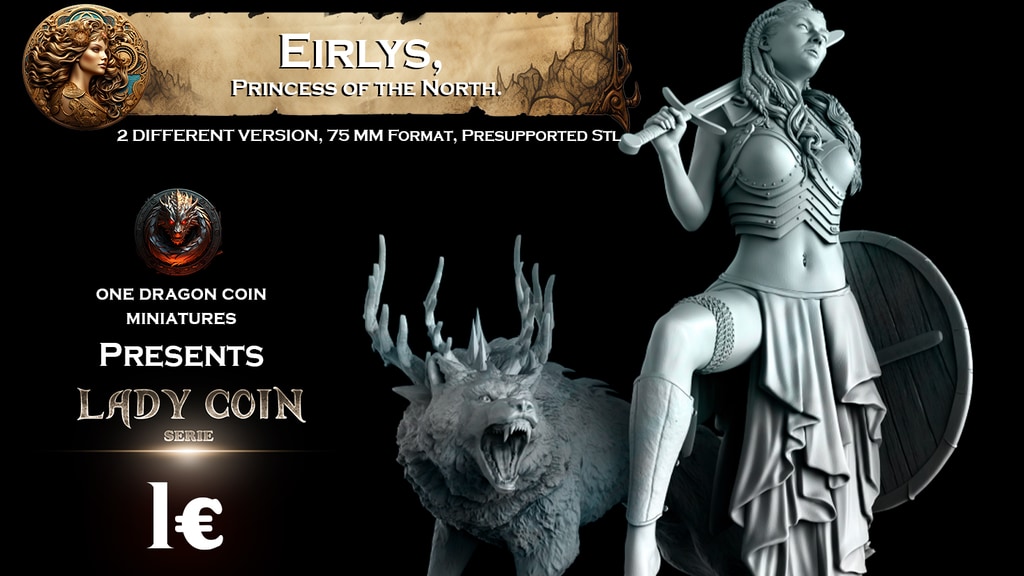 Eirlys,Princess of the North. Stl Printable Miniature, 75mm