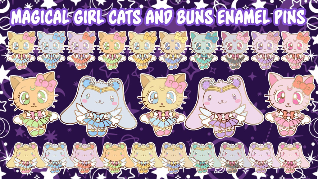 Magical Girl Cats and Buns Enamel Pins