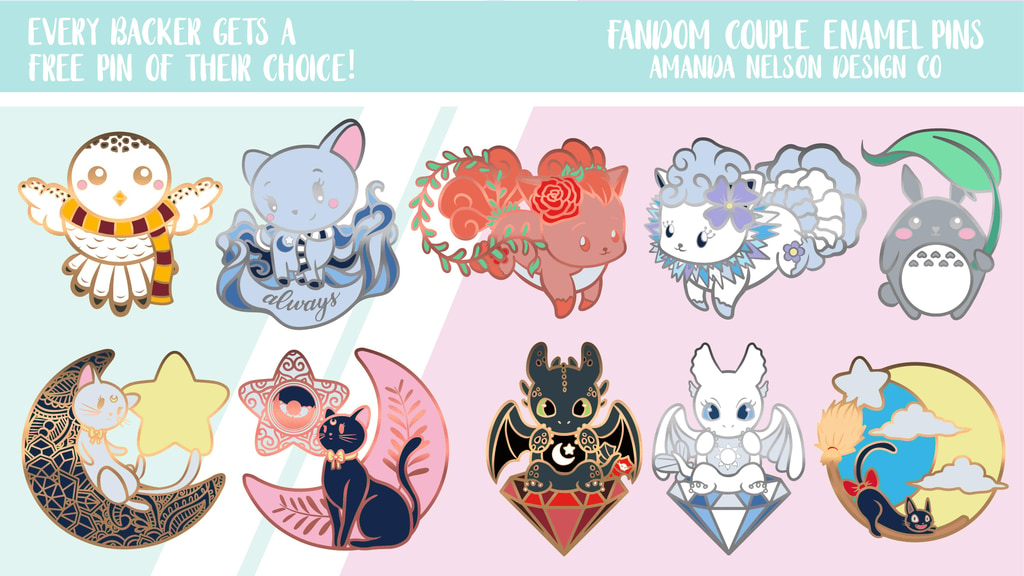 Fandom Couple Enamel Pins By Amanda Nelson Design Co