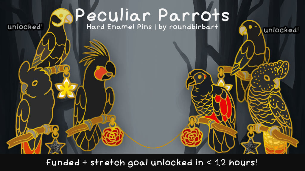 Peculiar Parrots: Hard Enamel Pins | Part 4: Goth Kids