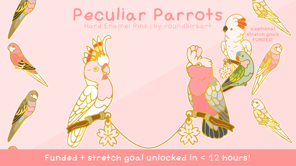 Peculiar Parrots: Hard Enamel Pins | Part 3: Pretty in Pink