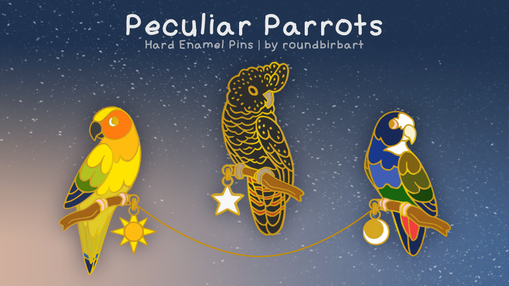 Peculiar Parrots: Hard Enamel Pins | Part 2: Sun, Moon, Star