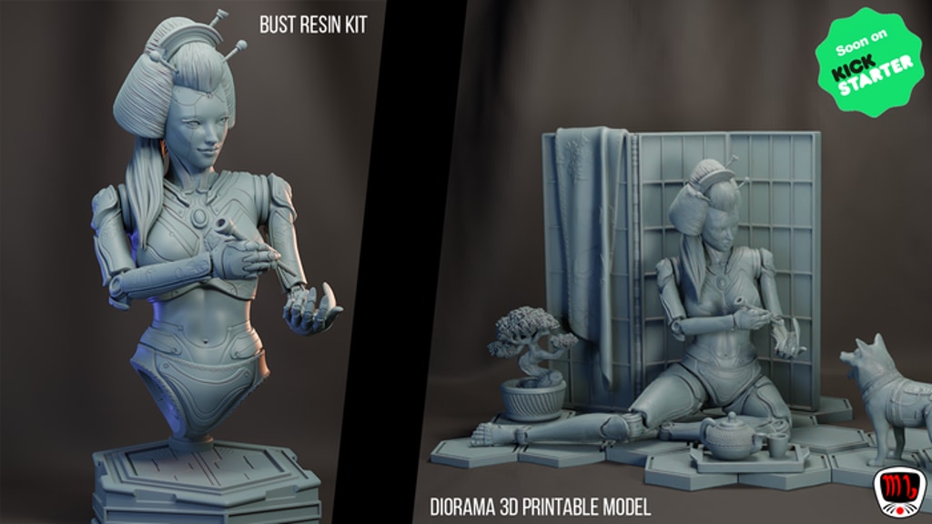 H1N4, The Cyborg Geisha | RESIN KIT Bust & Diorama 3D Stl