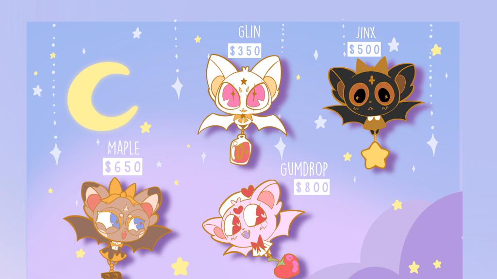 Jinx the Unlucky Bat and Friends Enamel with Swinging charms