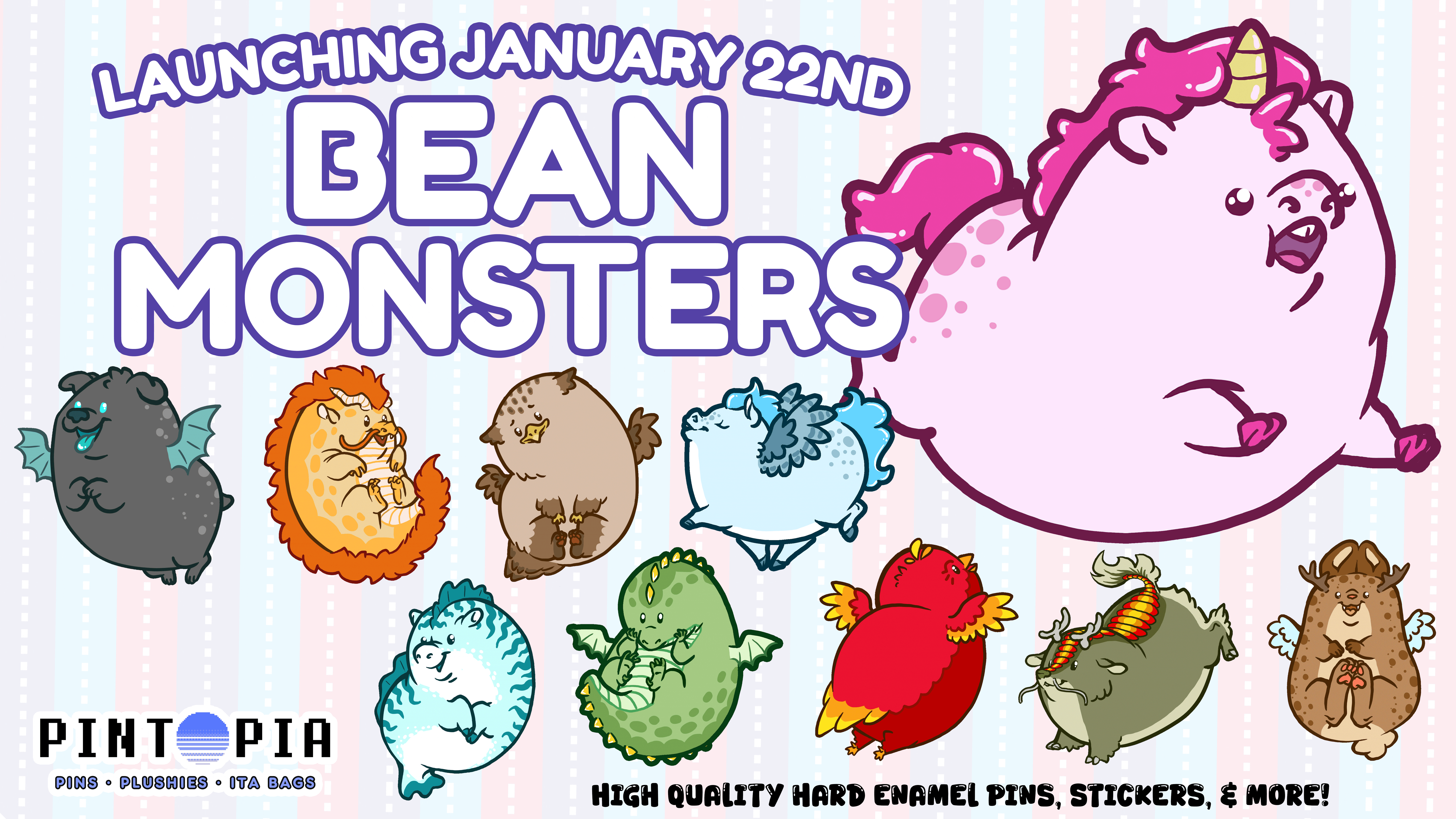 Bean Monsters Plushies and Pins