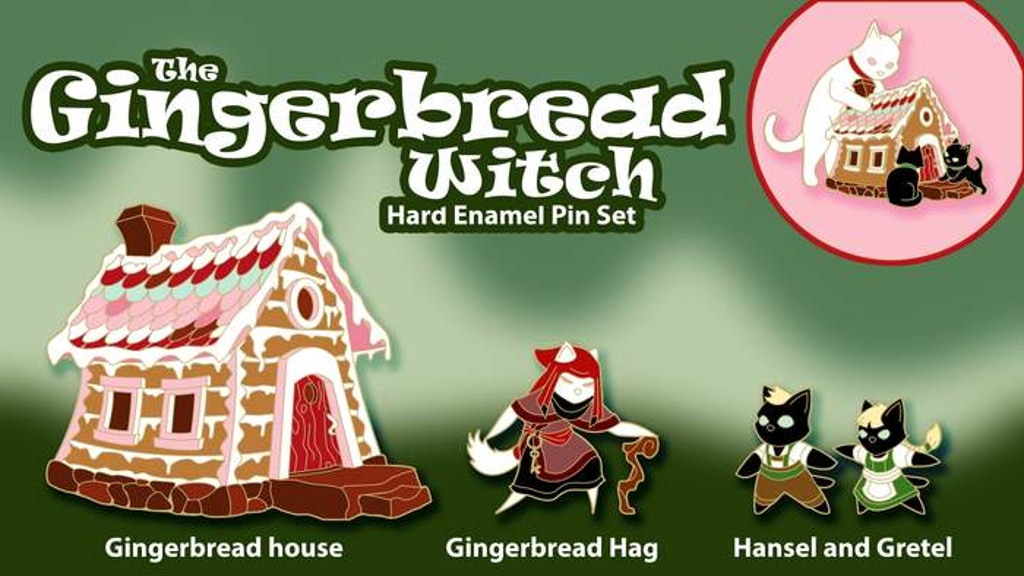 Gingerbread Witch Cat - Hard Enamel Pin Set