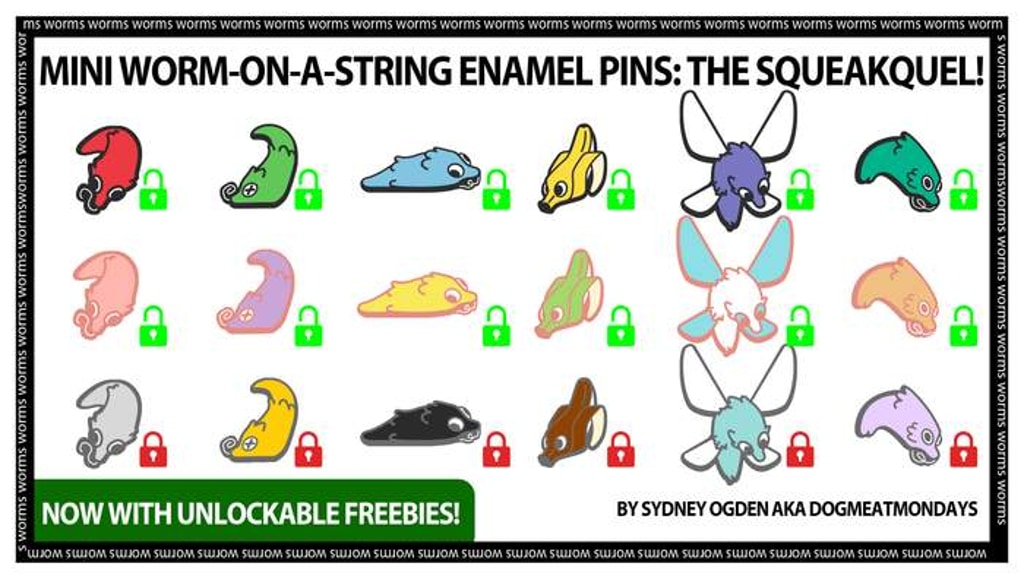 Mini Worm-on-a-string Enamel Pins: The Squeakquel