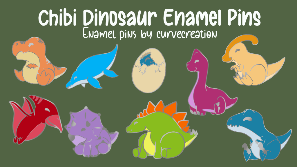 Hard Enamel Pins: Cute Chibi Dinosaurs