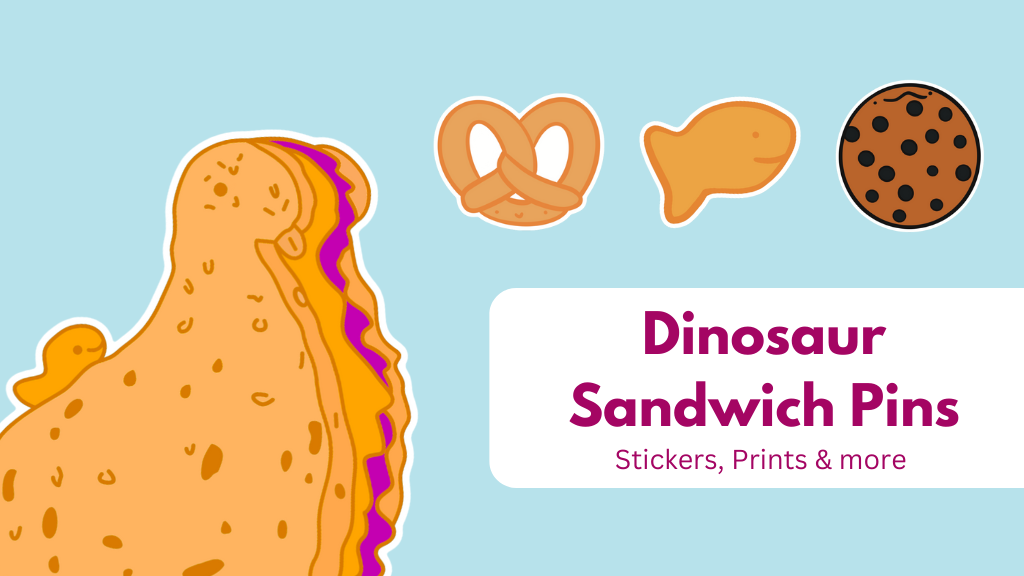 Dinosaur Sandwich Enamel Pins, Prints and Stickers