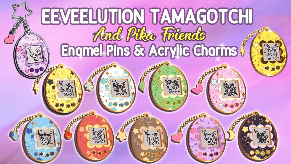 Eeveelution Tamagotchi Enamel Pins & Keyrings