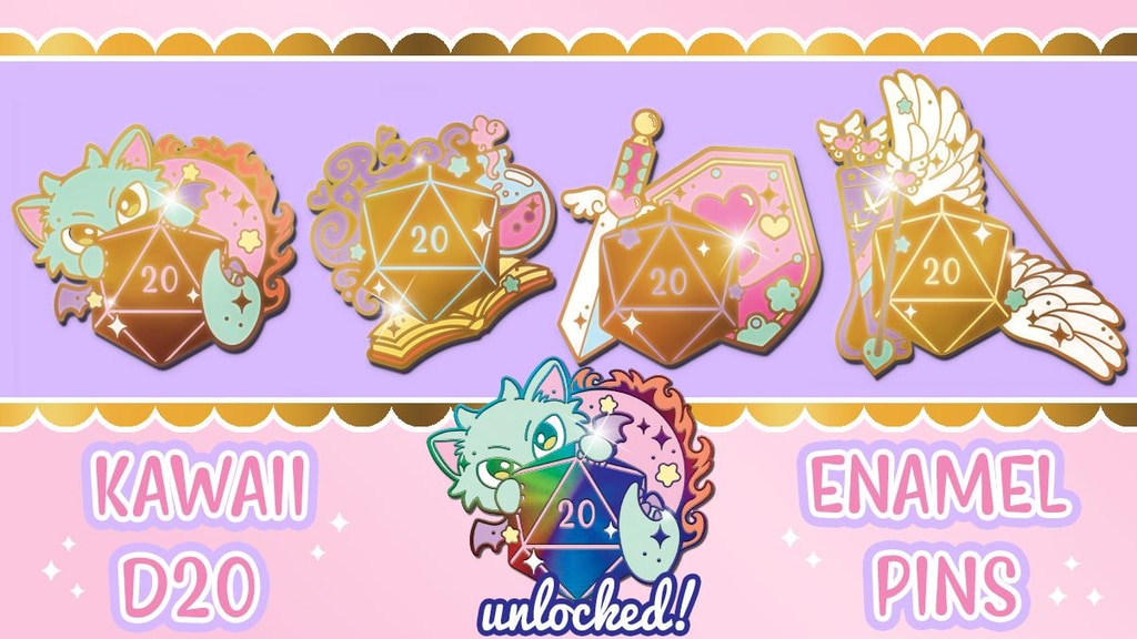 Kawaii D&D D20 Enamel Pins