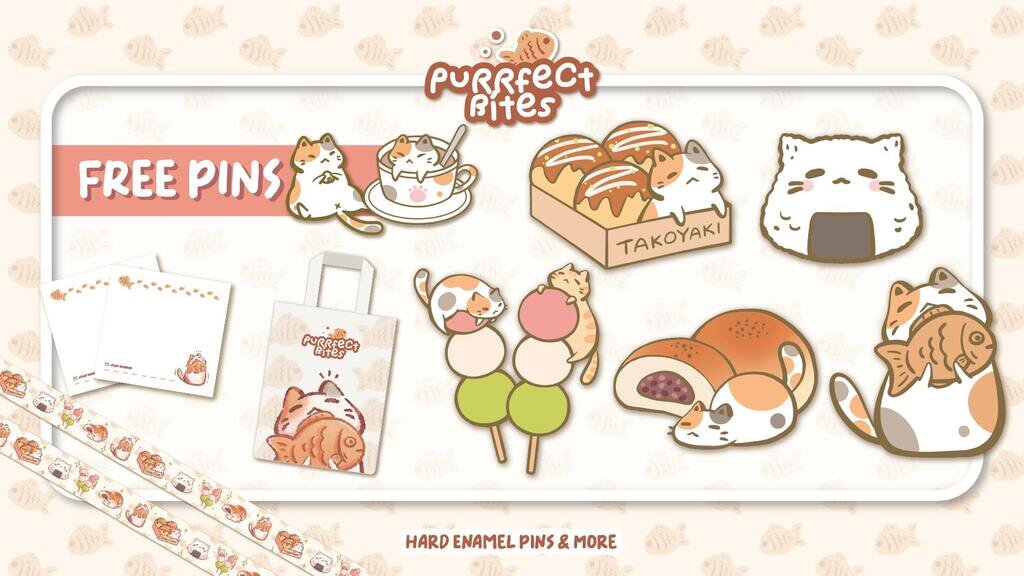 Purrfect Bites: Cute Cat + Food Themed Enamel Pins