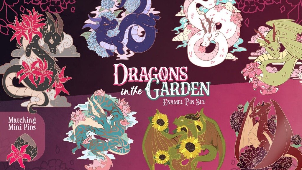 Dragons in the Garden - Enamel Pin Set