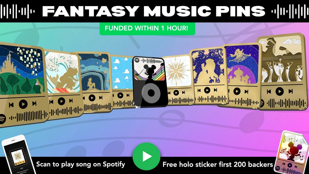 Fantasy Enamel pins with Spotify Codes animation music hits