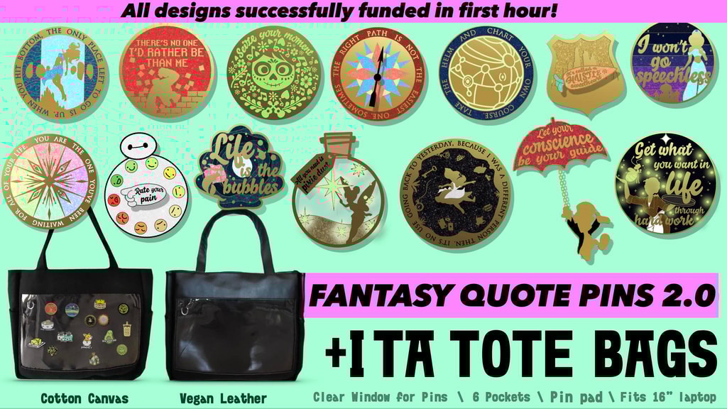 Fantasy Quote Pins 2.0 +ITA Tote Bags (Cotton/V Leather)