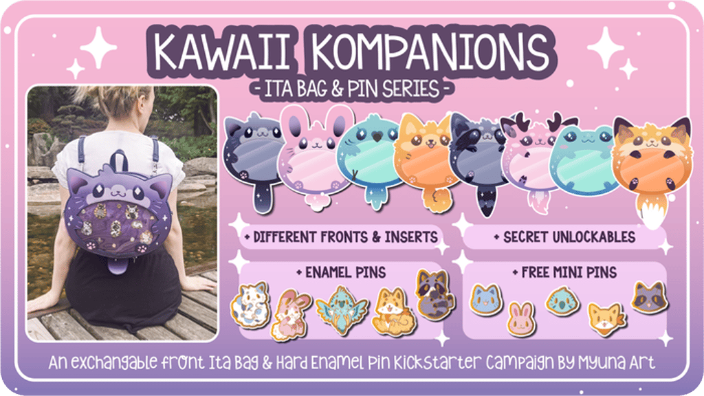Myuna's Kawaii Kompanions - Cute Ita Bag & Enamel Pin Series