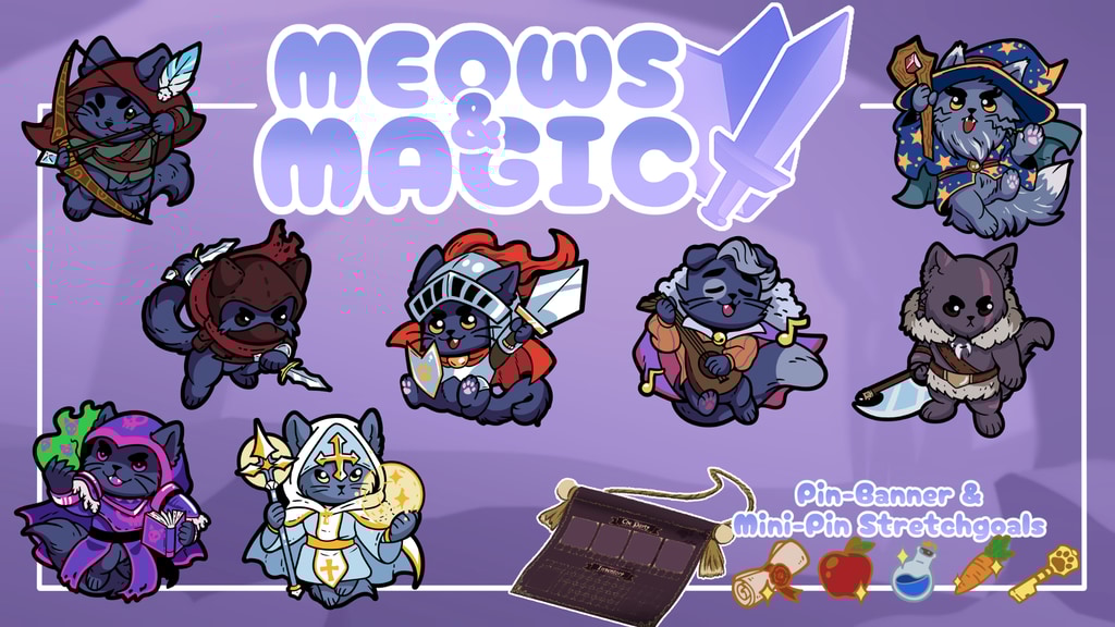 Meows & Magic - A furry RPG themed Enamel Pin Collection