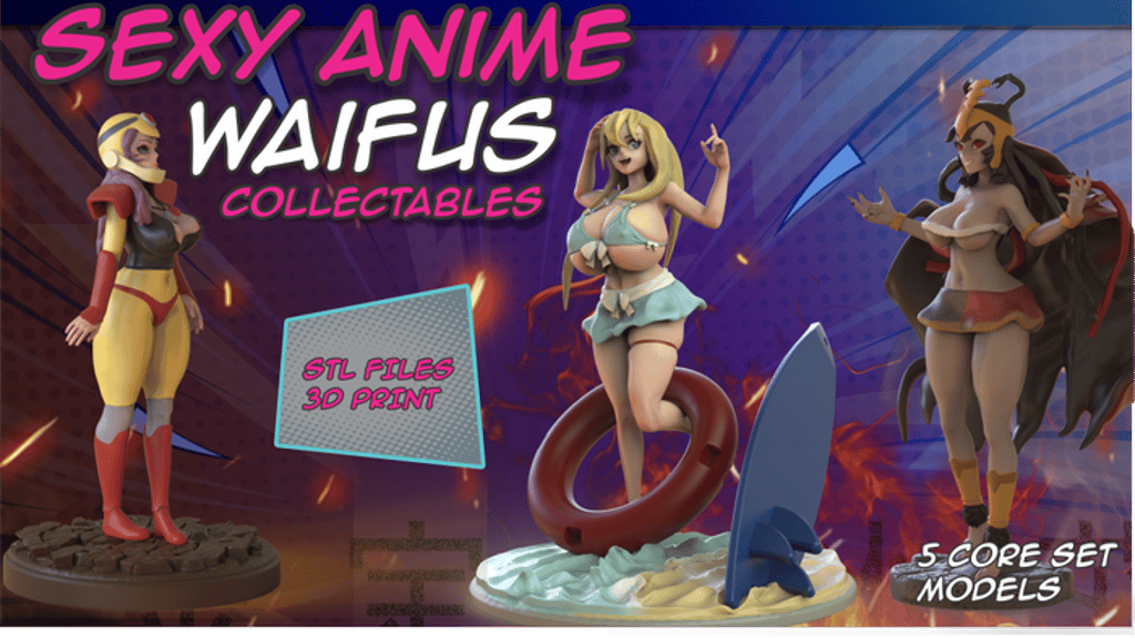 Sexy Anime Waifus Collectables STL 1:6 files & 75mm.