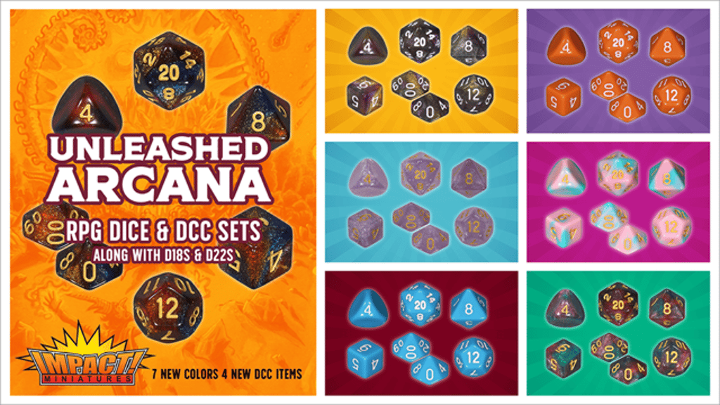 Unleashed Arcana RPG Dice & DCC Sets along with D18s & D22s