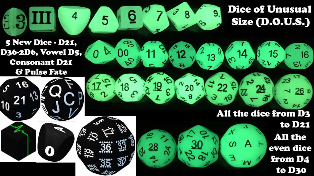 D.O.U.S. - Dice of Unusual Size - D21, D36, Pulse & Alphabet