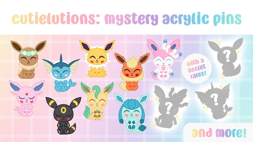 Cutielutions - Adorable Eeveelutions Acrylic Pins & More