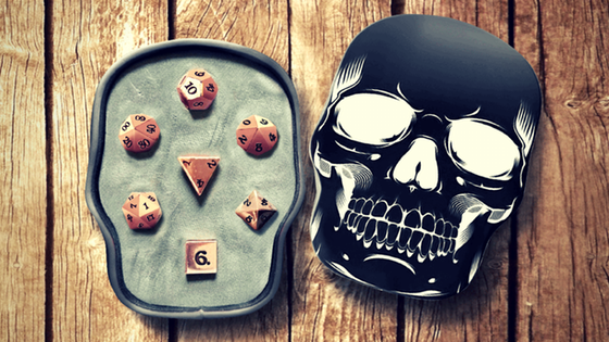 Rose Gold Metal Dice Sets With Skull Case