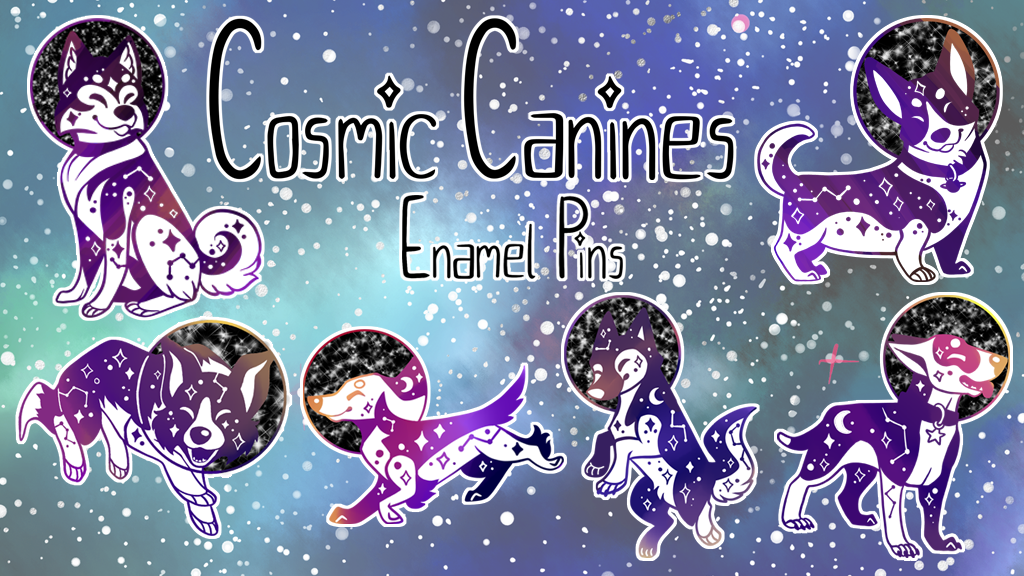 Cosmic Canines and Friends! Rainbow Enamel Pins